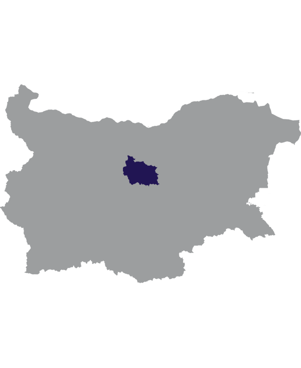 Landkaart Bulgarije grijs met oblast Gabrovo donkerblauw op transparante achtergrond - 600 * 733 pixels